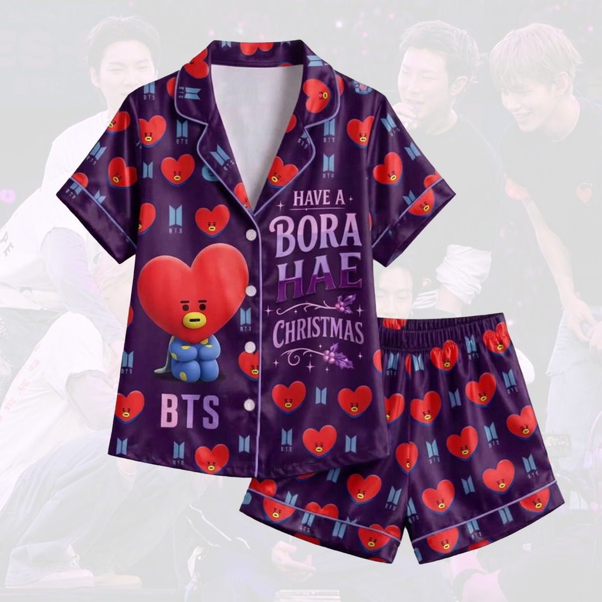 BTS V BT21 Borahae Weihnachtliches süßes Pyjama-Set