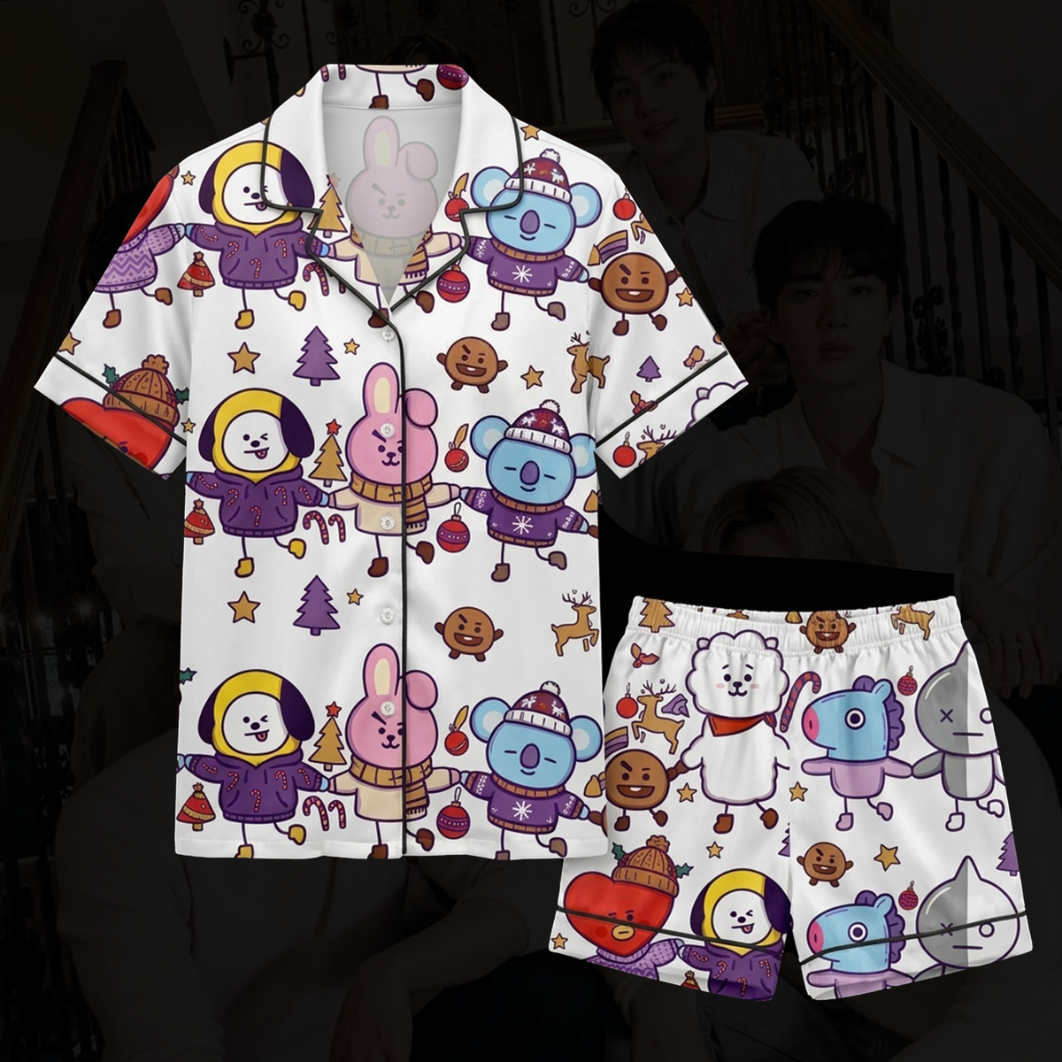 BTS J-Hope BT21 Borahae Weihnachts-Pyjama-Set (süß)