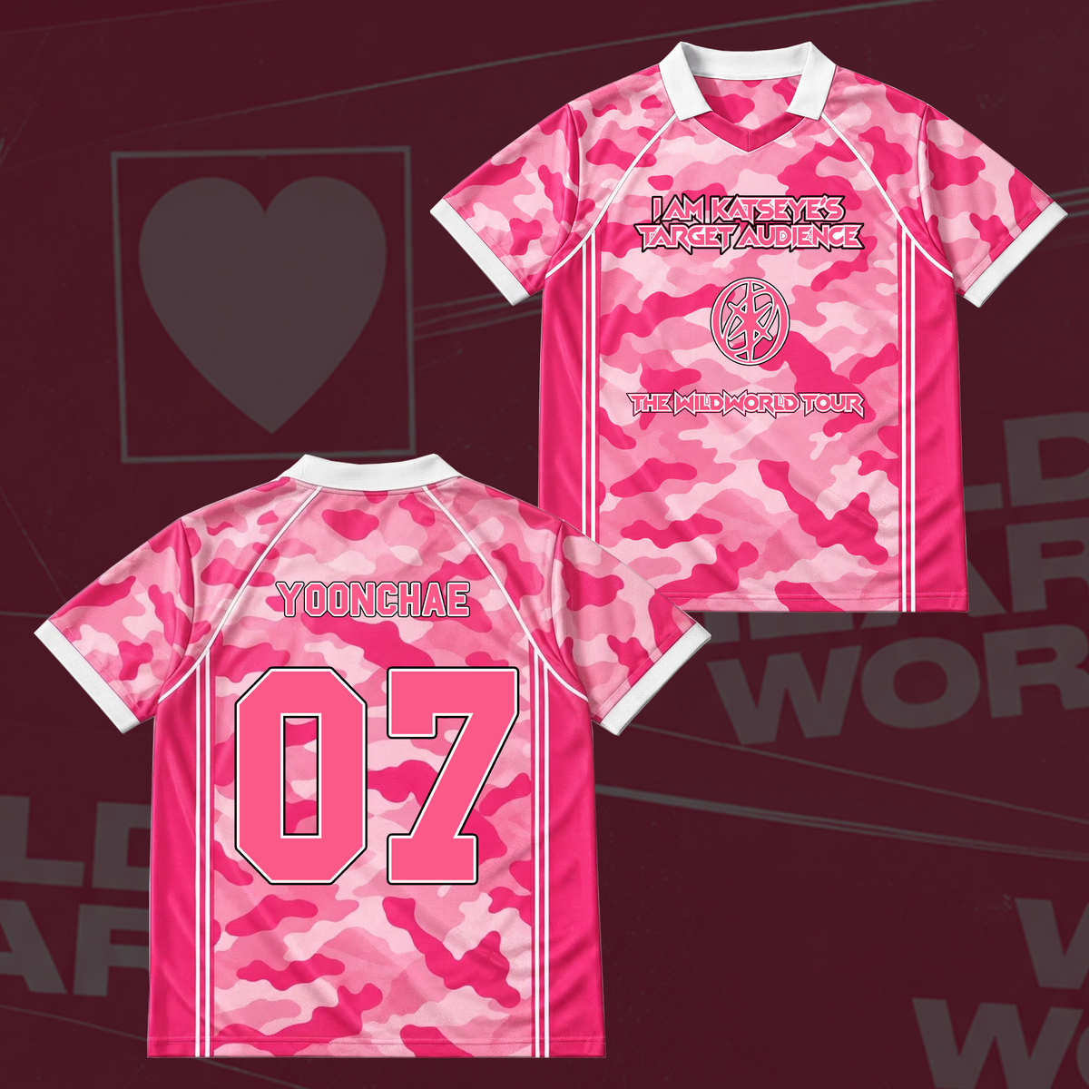 Katseye The Wildworld Tour Baseballshirt mit Flügel-Ausschnitt in Pink Camo Geschenk für Fans