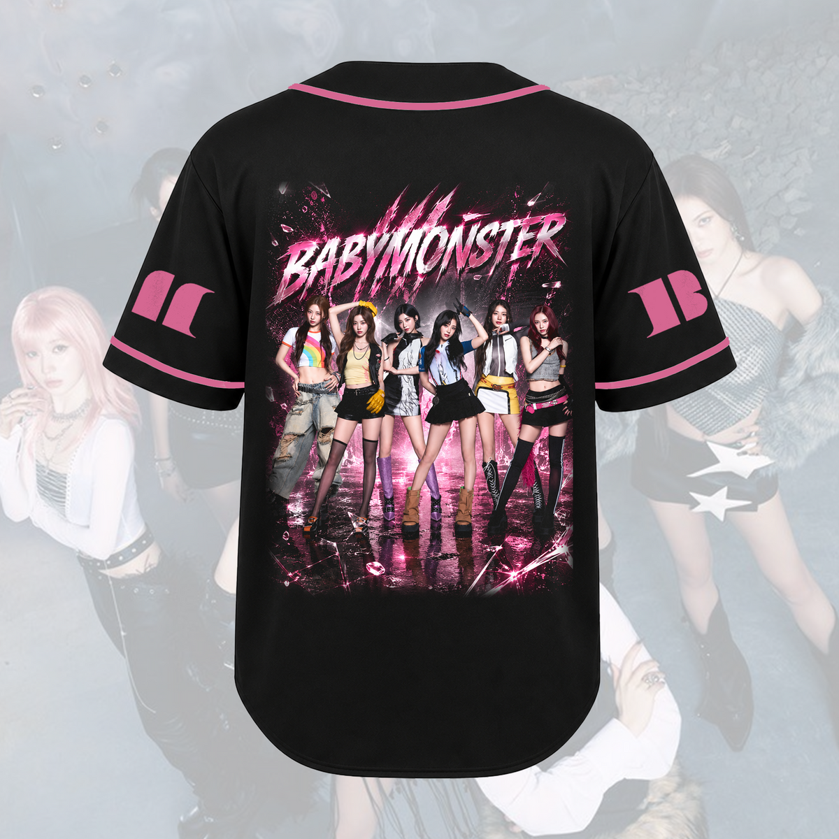 Dramatisches The Choom World Tour Babymonster Pink Pop Baseballtrikot für Monstiez