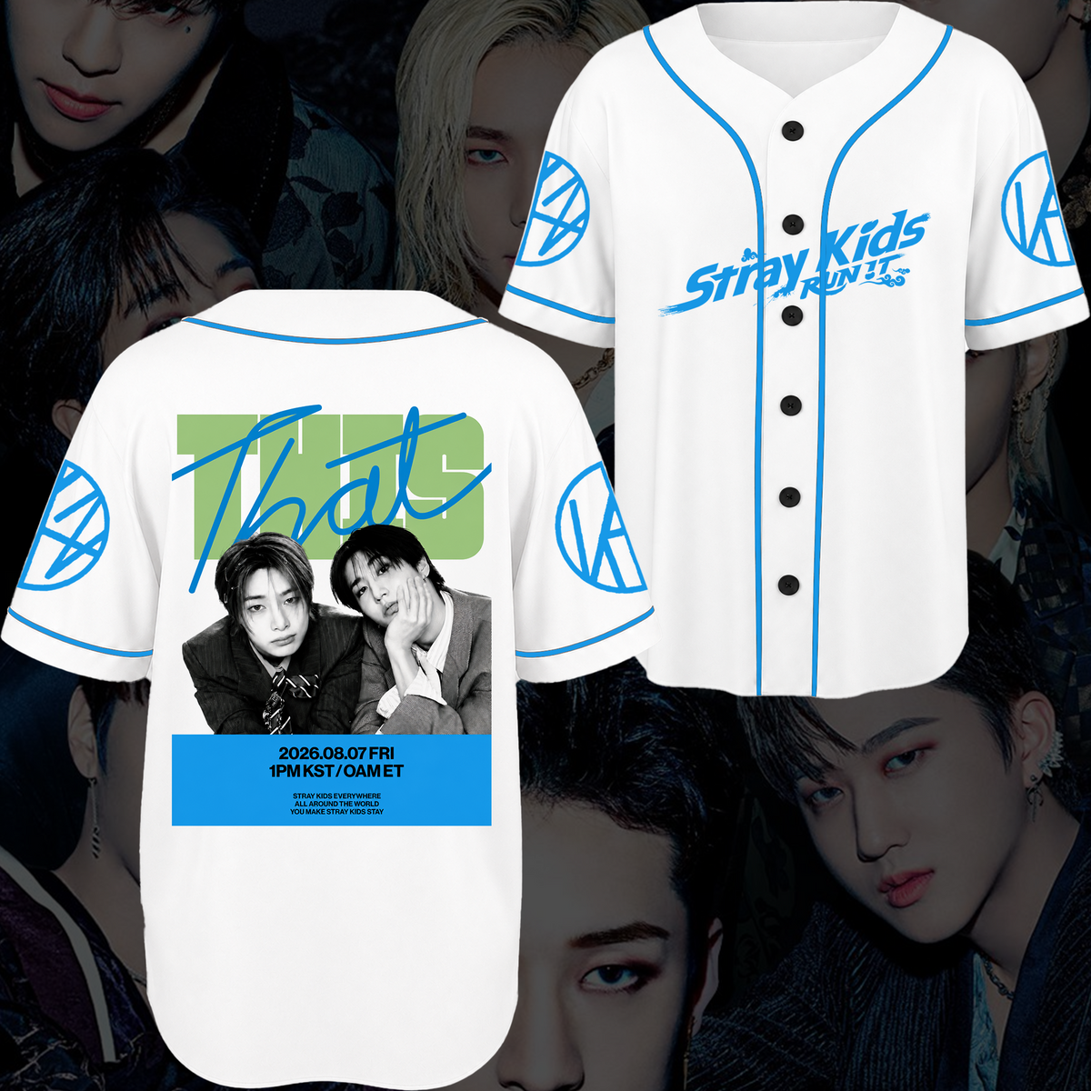 Stray Kids Baseball-Trikot „Run It“-Tour Weiß Varsity Fan-Geschenke