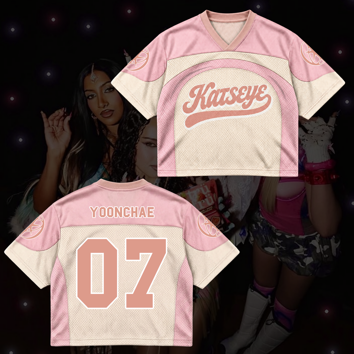 KATSEYE The Wildworld Tour Pinkfarbenes gemischtes Mesh-Trikot Geschenk an die Fans