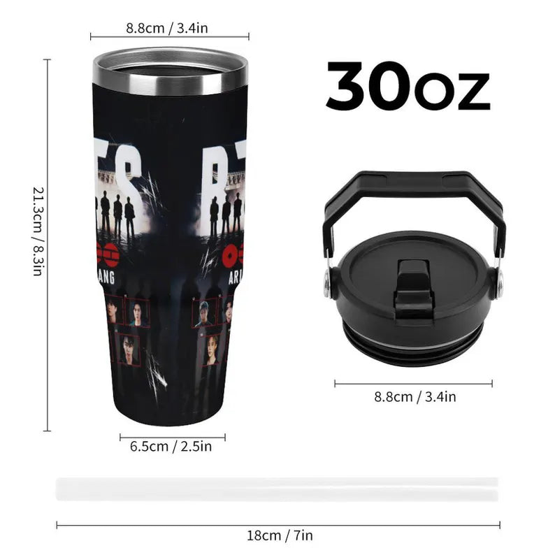 BTS ARIRANG 30oz Edelstahl-Becher, ARMY-inspirierte Isolierflasche, K-Pop Fan Reisebecher