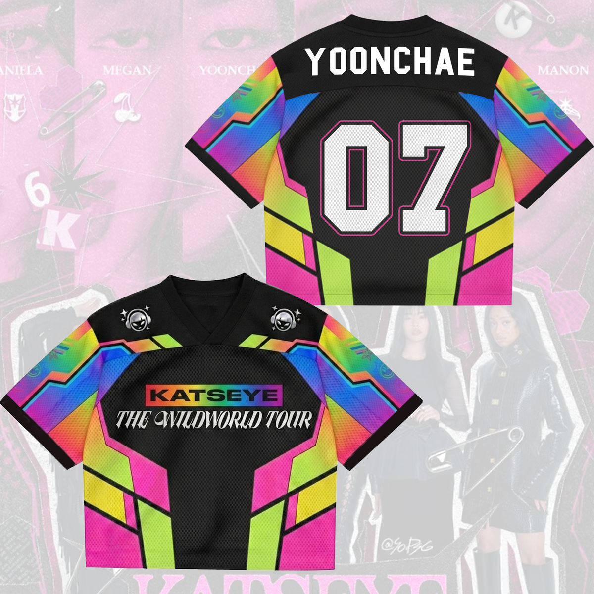 Katseye The Wildworld Tour 2026 Mesh-Trikot Buntes Eyekons Fan-Konzert-Outfit für junge Fans