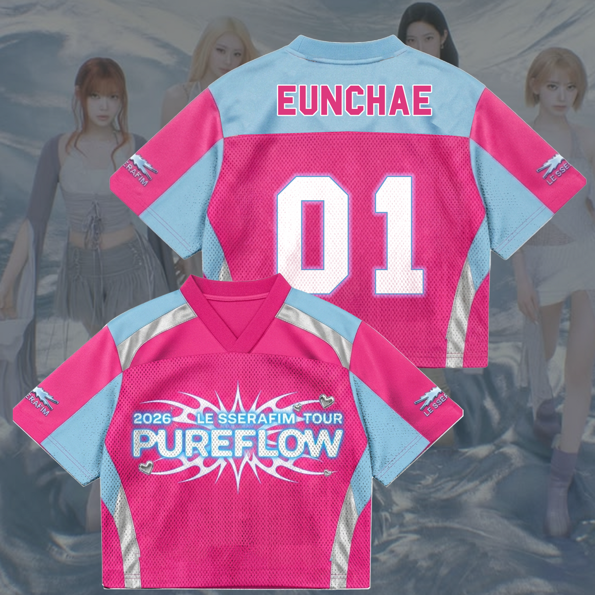 Vibrant Pureflow Le Sserafim Welttournee Pinkes Mesh-Trikot Fan-Geschenk