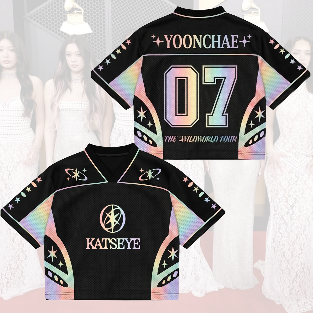 Fairycore Katseye The Wildworld Tour Mesh-Jersey-Oberteil Geschenk für Fans