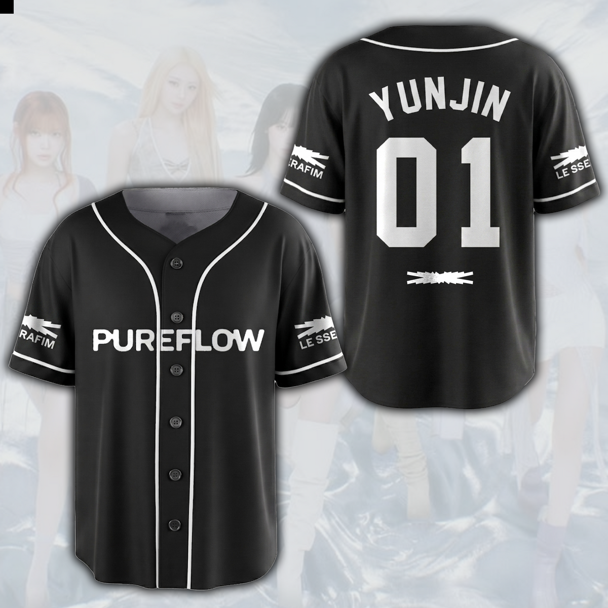Pureflow World Tour Le Sserafim schwarzes Baseball-Trikot Geschenk für Fans