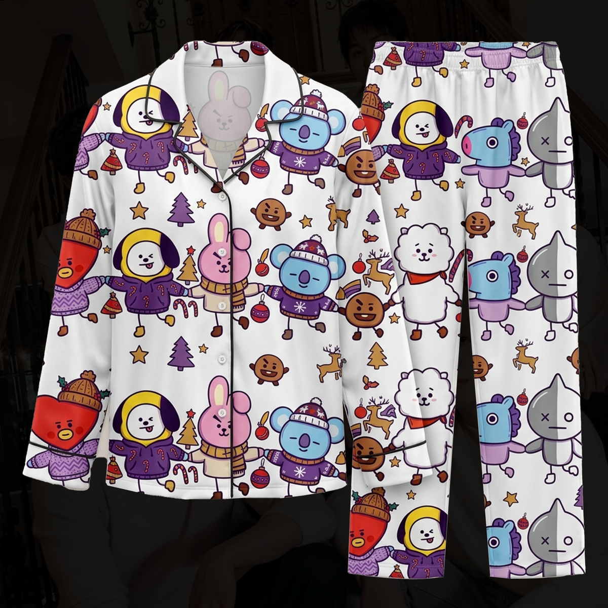 BTS J-Hope BT21 Borahae Weihnachts-Pyjama-Set (süß)