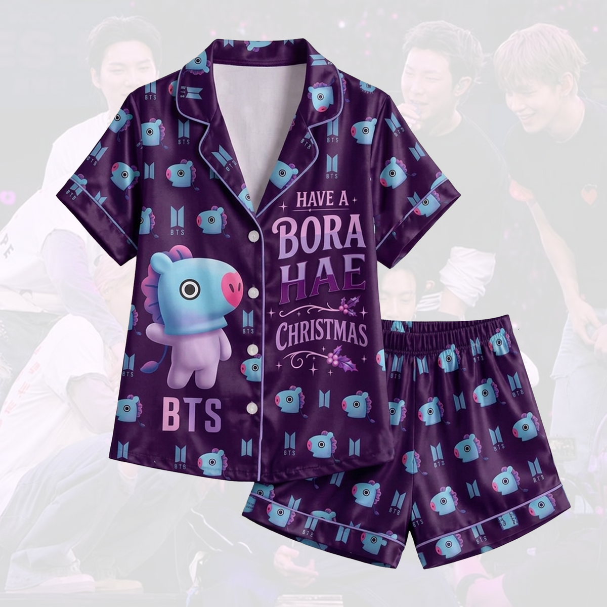 BTS J-Hope BT21 Borahae Weihnachts-Pyjama-Set (süß)