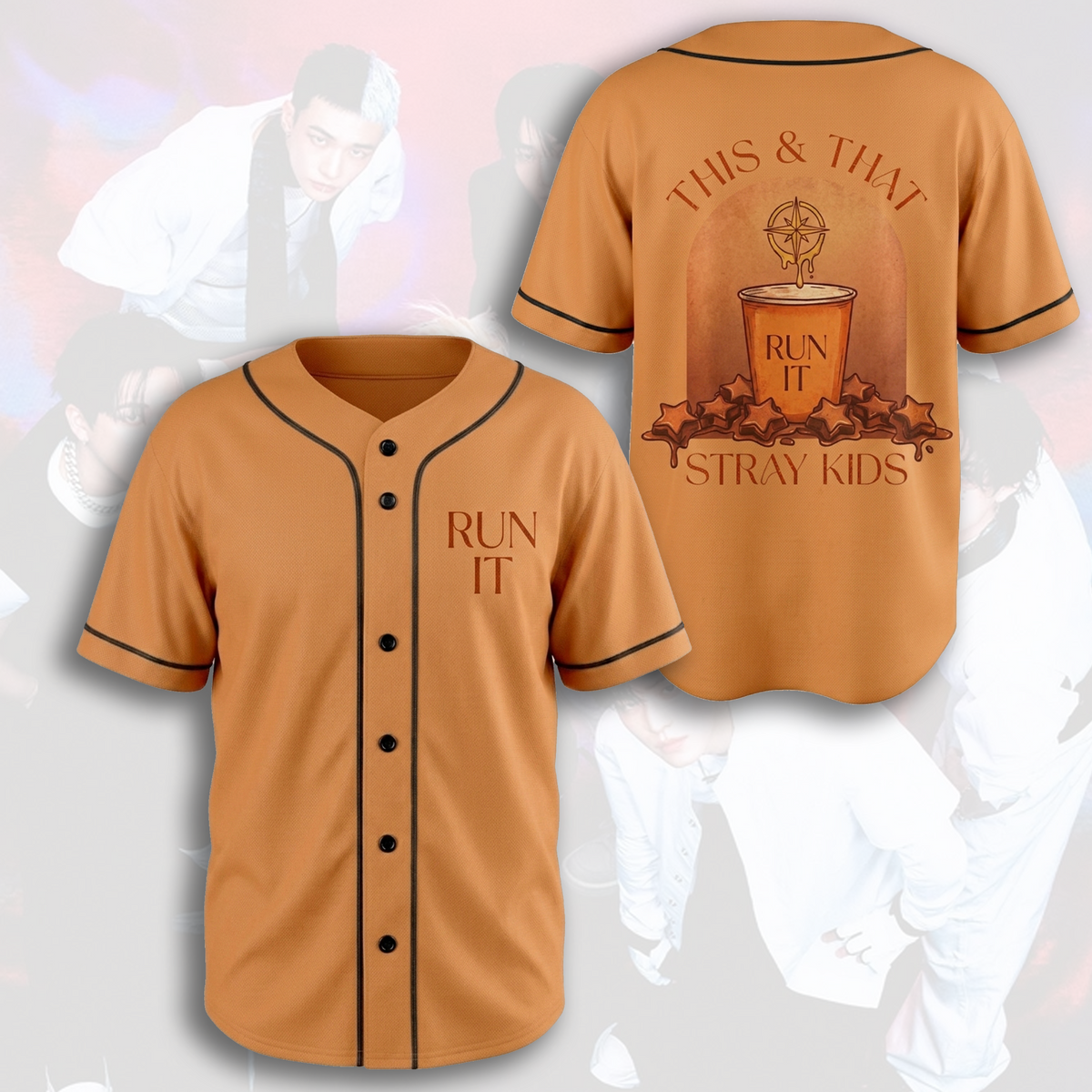 Stray Kids Run It This That Album Baseballtrikot Orange Saison Merch Geschenke für Fans
