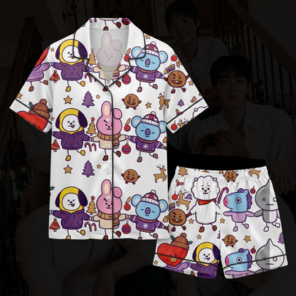 BTS J-Hope BT21 Borahae Weihnachts-Pyjama-Set (süß)