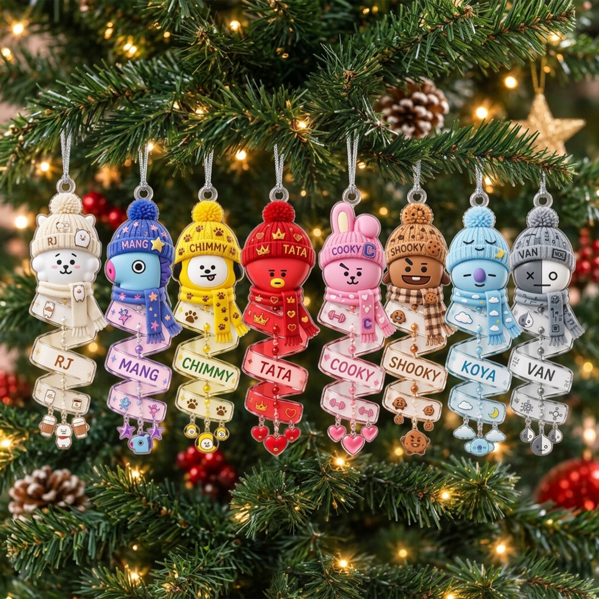 BT21 Spiral-Set-Ornament, Acryl-Ornament, Acryl-Weihnachtsbaumschmuck, Fan-Edition