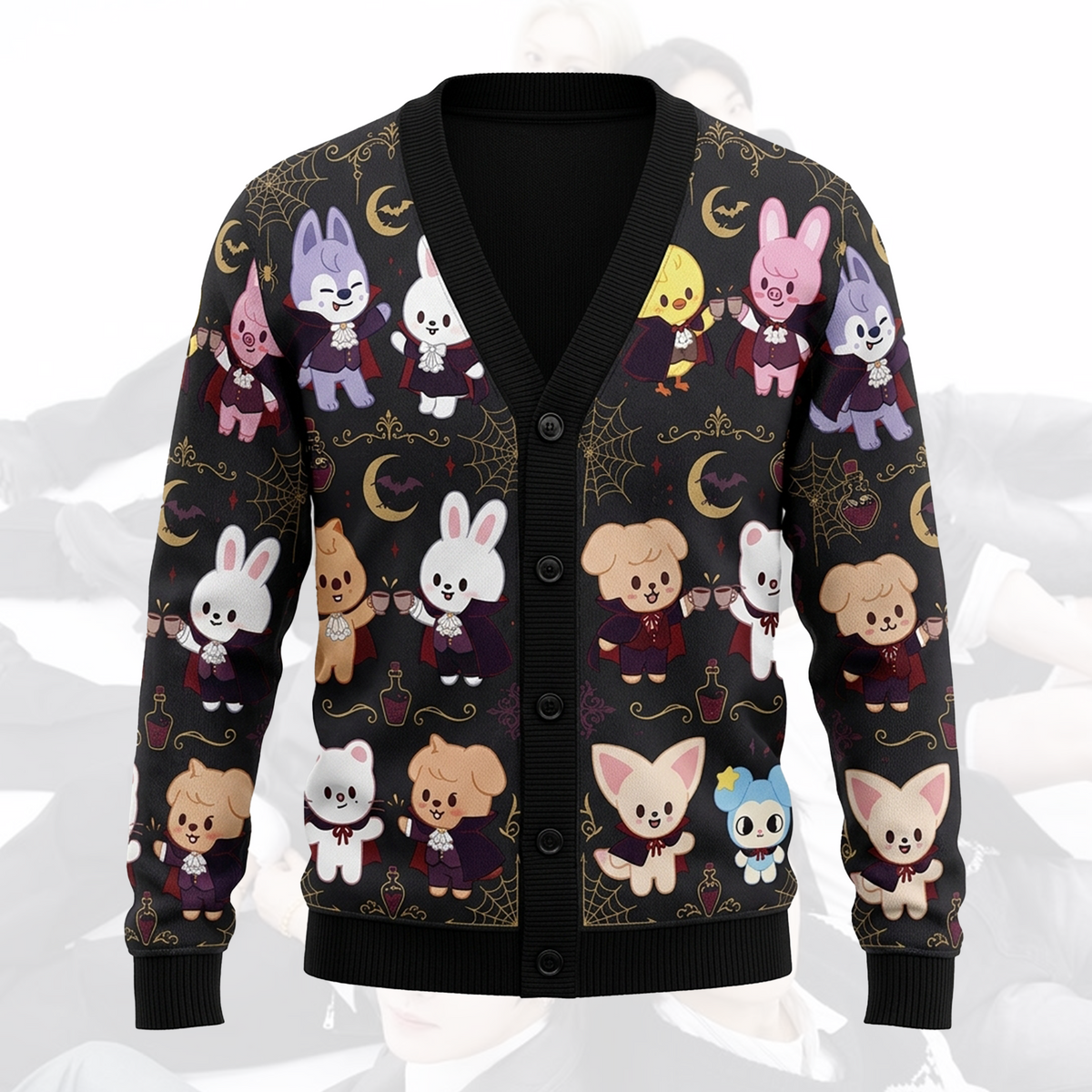 Premium Black Gold SKZOO Halloween-Strickjacke Geschenk für Fans