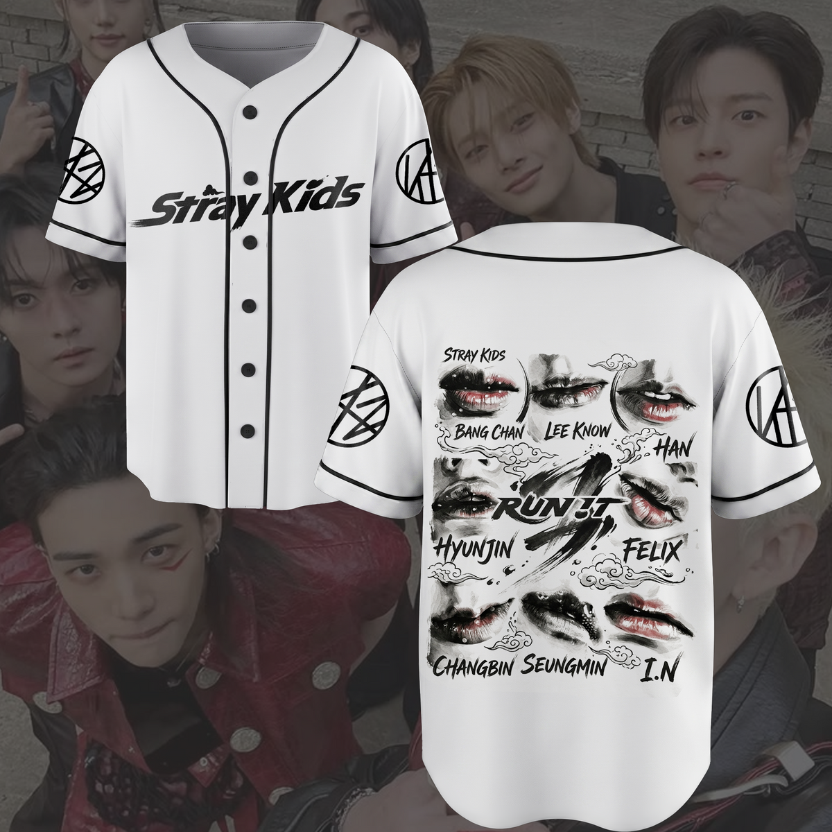 Aufregendes Stray Kids Run It World Tour Baseball-Trikot Lippen Geschenk für Fans