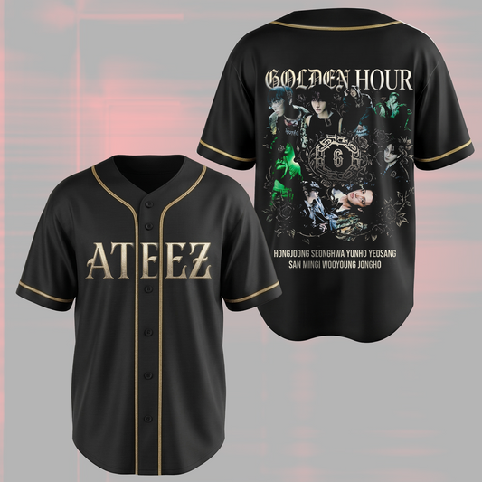 Golden Hour Part 6 ATEEZ Floral Gold Style Baseball Jersey Gift For Atiny