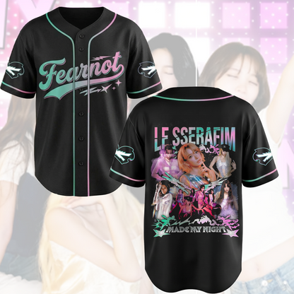 Buntes „Made My Night“-Le Sserafim-Baseballtrikot – das perfekte Pureflow-Geschenk für Fans