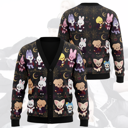 Premium Black Gold SKZOO Halloween-Strickjacke Geschenk für Fans