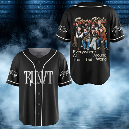 Stray Kids Run It World Tour Baseball-Trikot Edgy Streetwear Geschenk für Fans