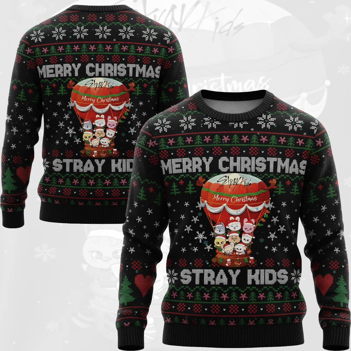 Kawai Skzoo Heißluftballon Weihnachts-Ugly-Sweater Geschenk für Verliebte