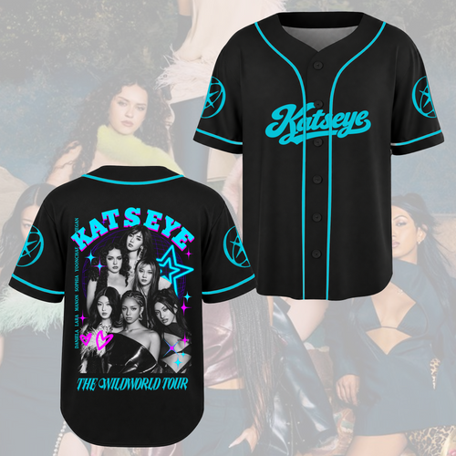 Katseye The Wildworld Tour Cyberpunk Neon-Türkis Baseball-Trikot Geschenk für Fans