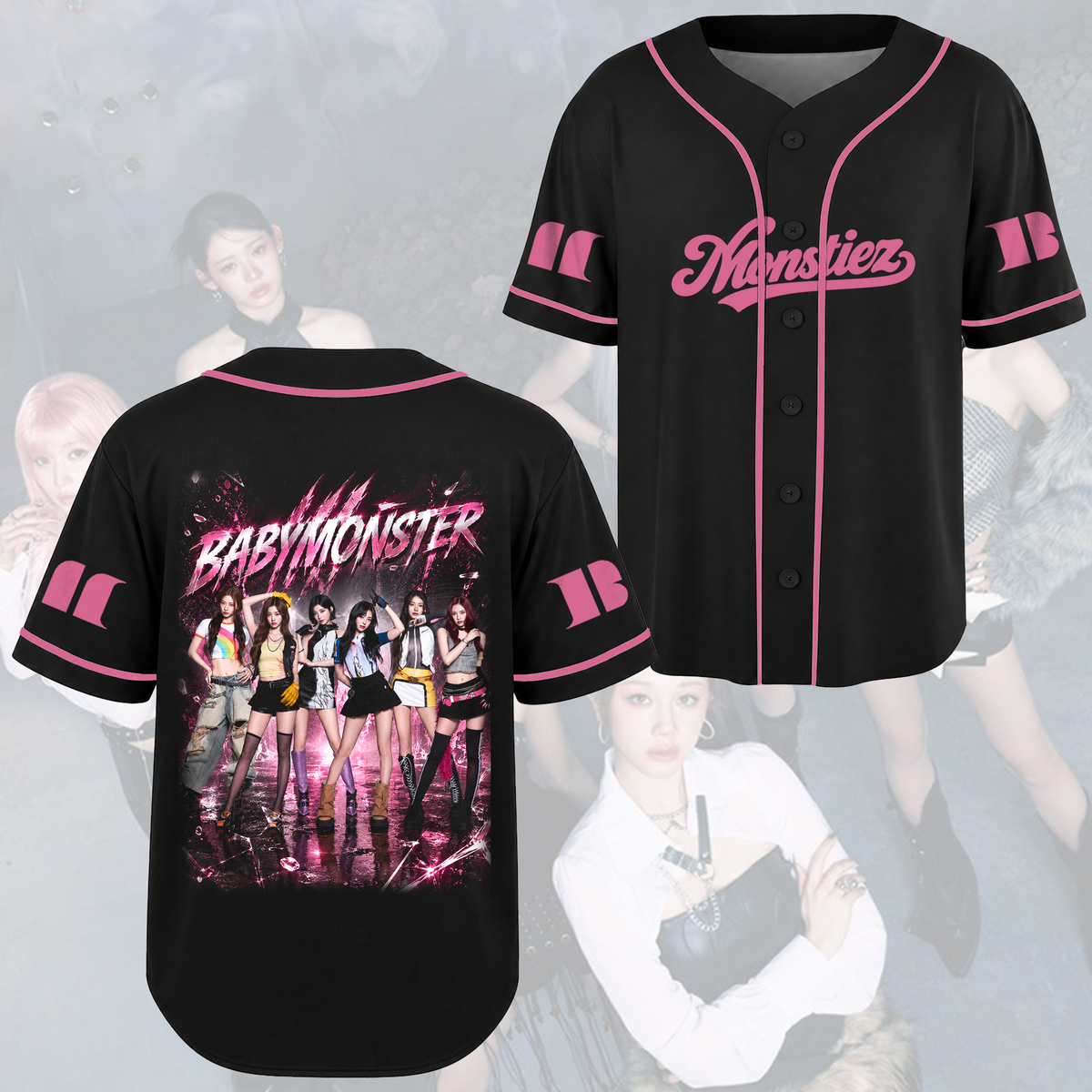 Dramatisches The Choom World Tour Babymonster Pink Pop Baseballtrikot für Monstiez