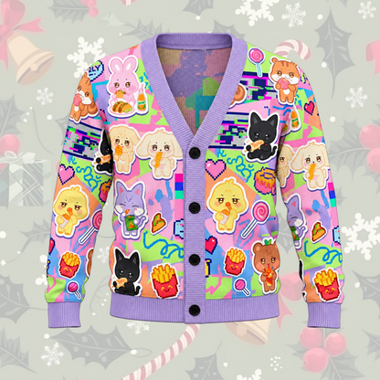 Vibrant ATEEZ All Members Mascot Psychedelic Glitch Cardigan For Atiny