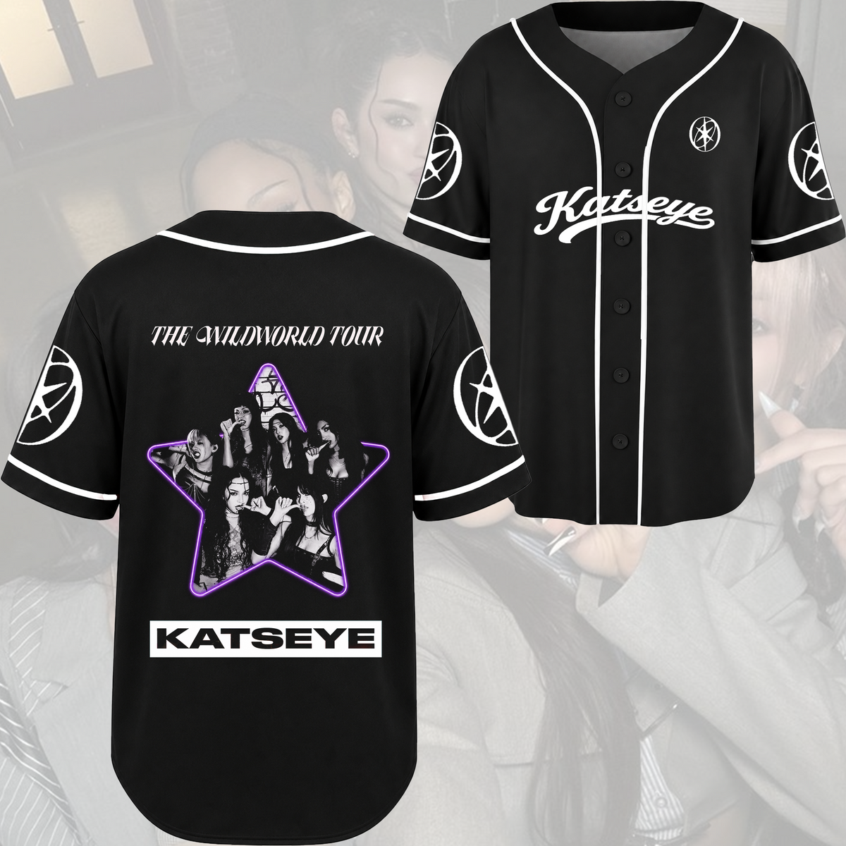 KATSEYE The Wild World Tour Baseballtrikot Mystic Purple Neon Star Outfit Geschenk für Eyekons