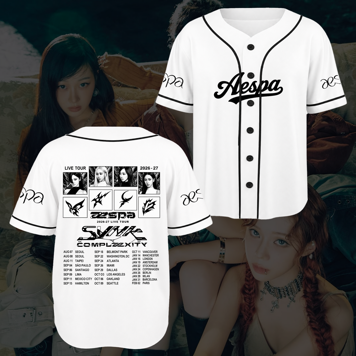 Premium aespa SYNK COMPLEXITY Tour Baseball-Jersey Lemonade Geschenk für Fans