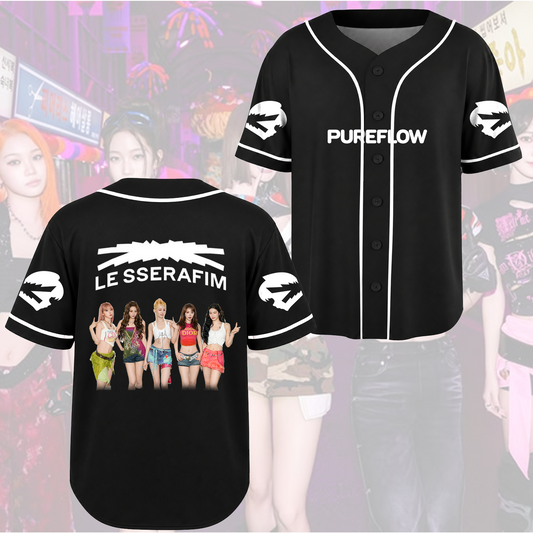 LE SSERAFIM Pureflow  Minimalist Streetwear Baseball Jersey For FEARNOT