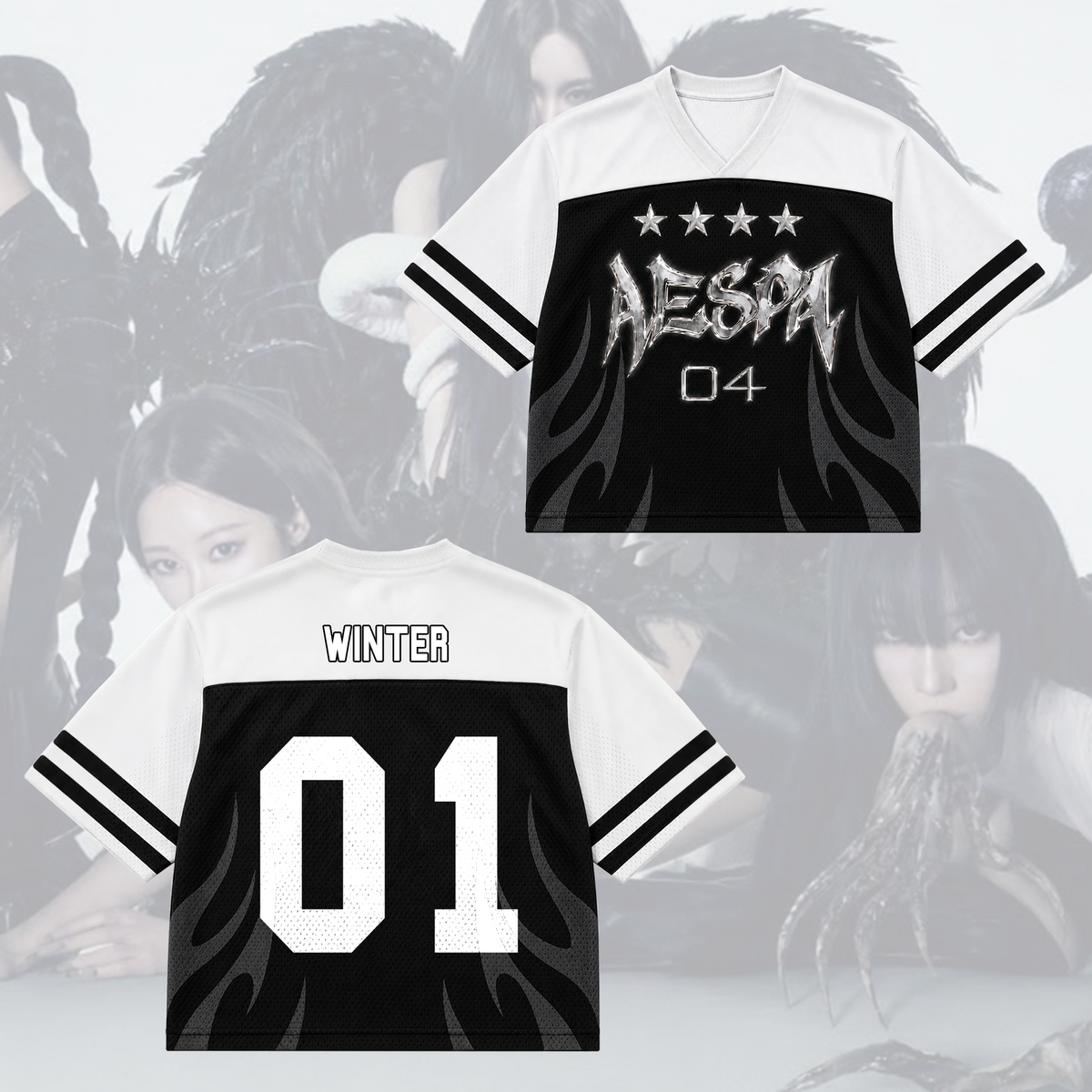 Monochromatisches Aespa Synk Complexity Tour Mixed Mesh Jersey Fan-Edition