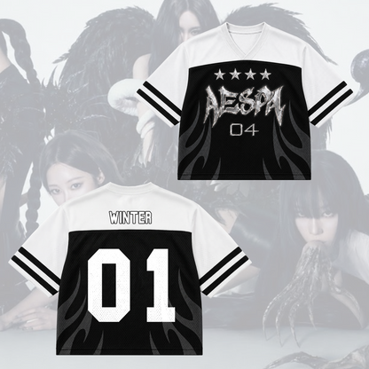 Monochromatisches Aespa Synk Complexity Tour Mixed Mesh Jersey Fan-Edition