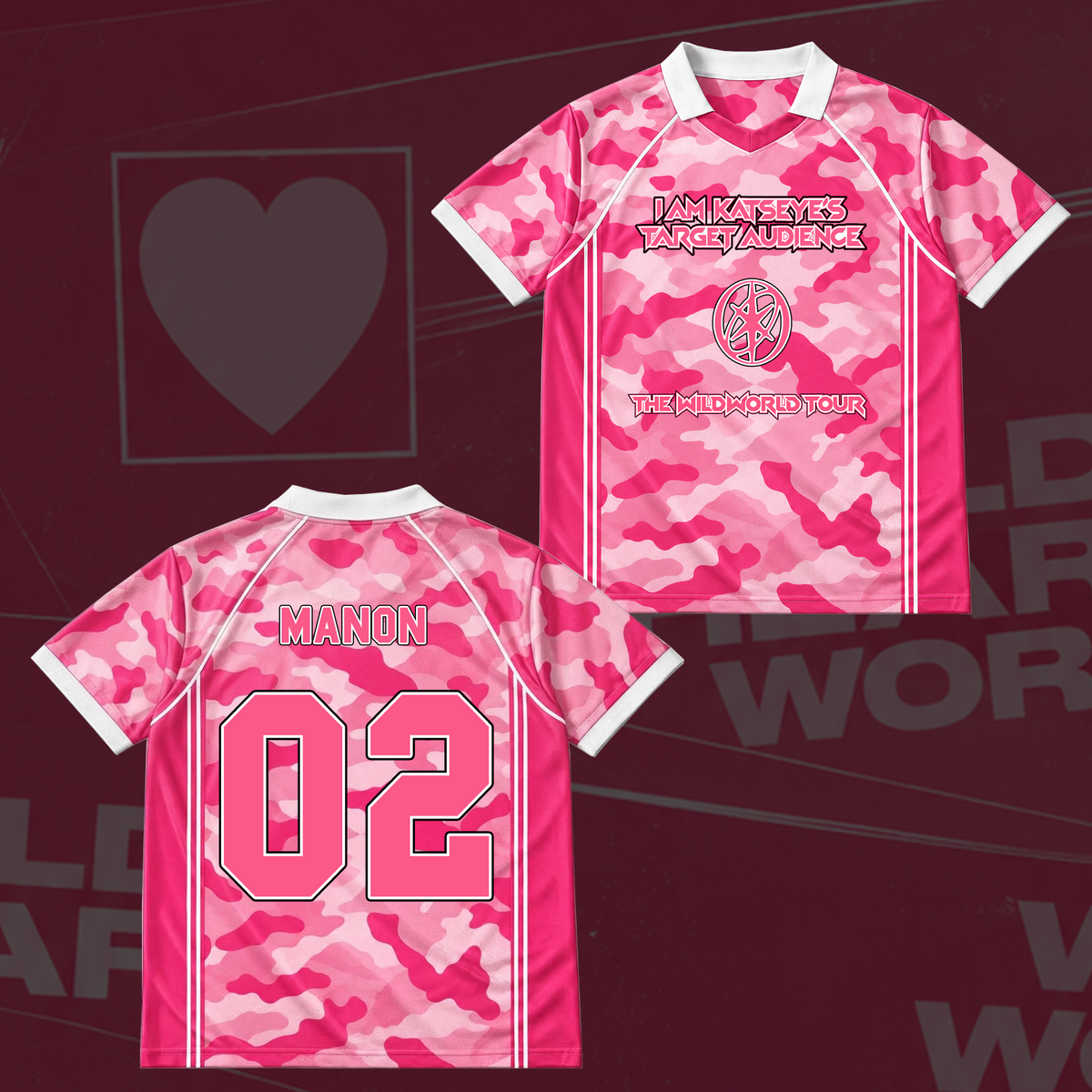 Katseye The Wildworld Tour Baseballshirt mit Flügel-Ausschnitt in Pink Camo Geschenk für Fans