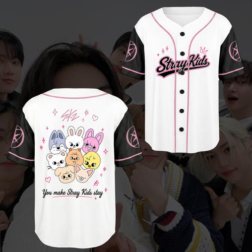 Niedliches Stray Kids Skzoo Baseballtrikot Run It Merchandise Geschenk für Fans