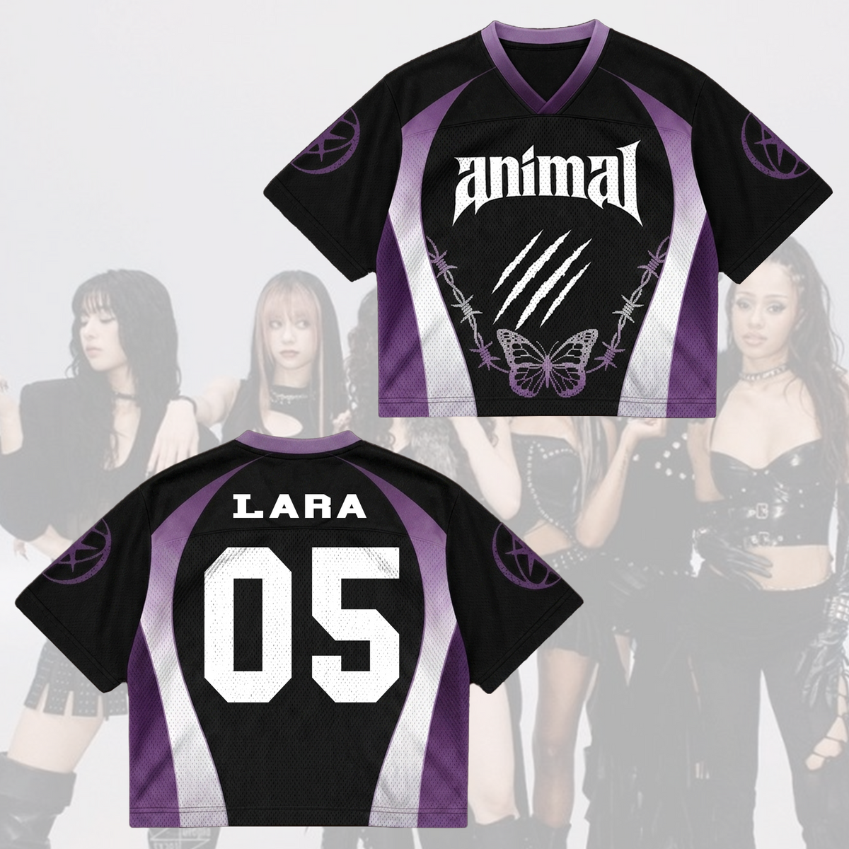 Edgy Purple Animal Katseye Mixed Mesh Jersey Geschenk für Eyekons