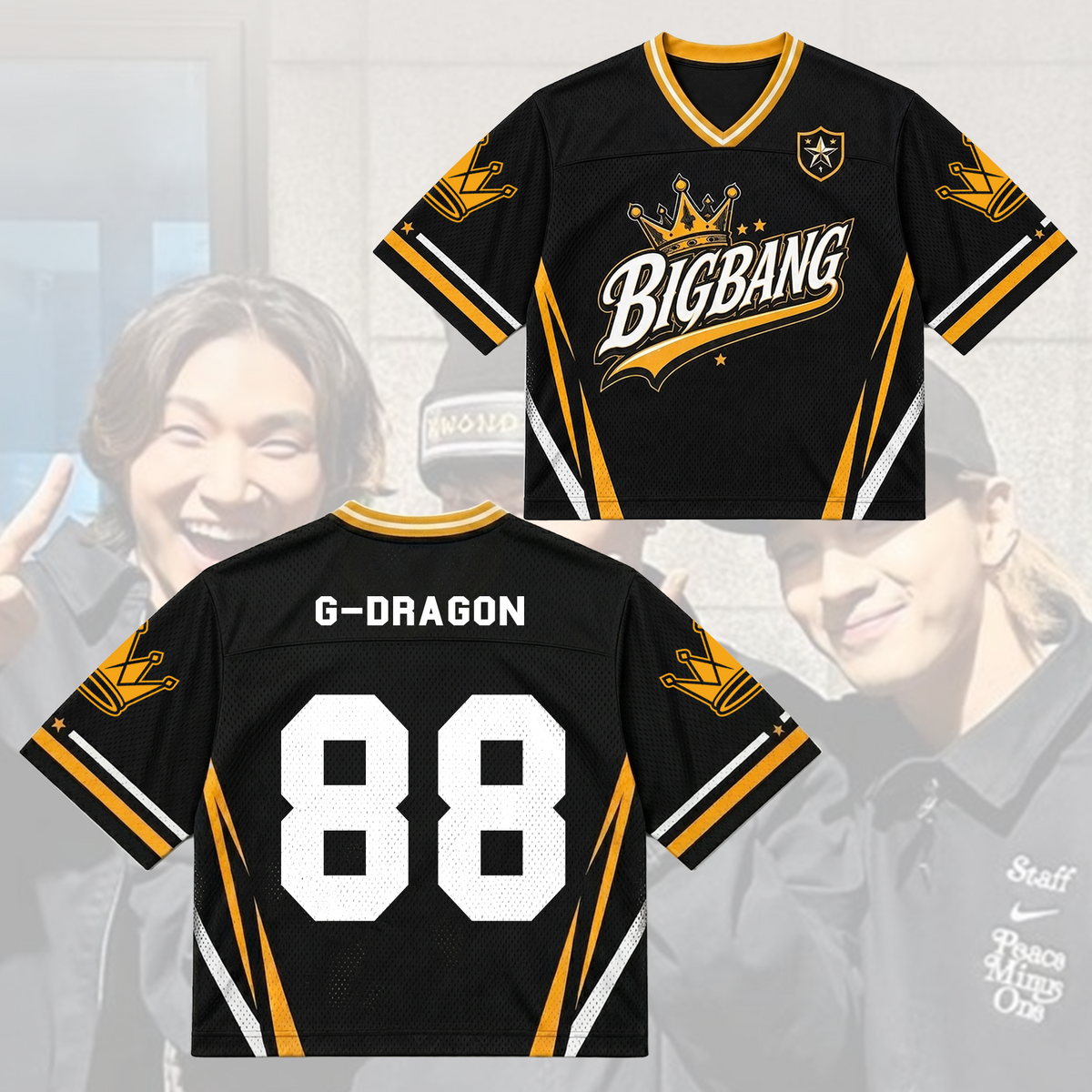 BIGBANG Crown Gelbes gemischtes Netz-Trikot Cosmos Tour Geschenk für Fans