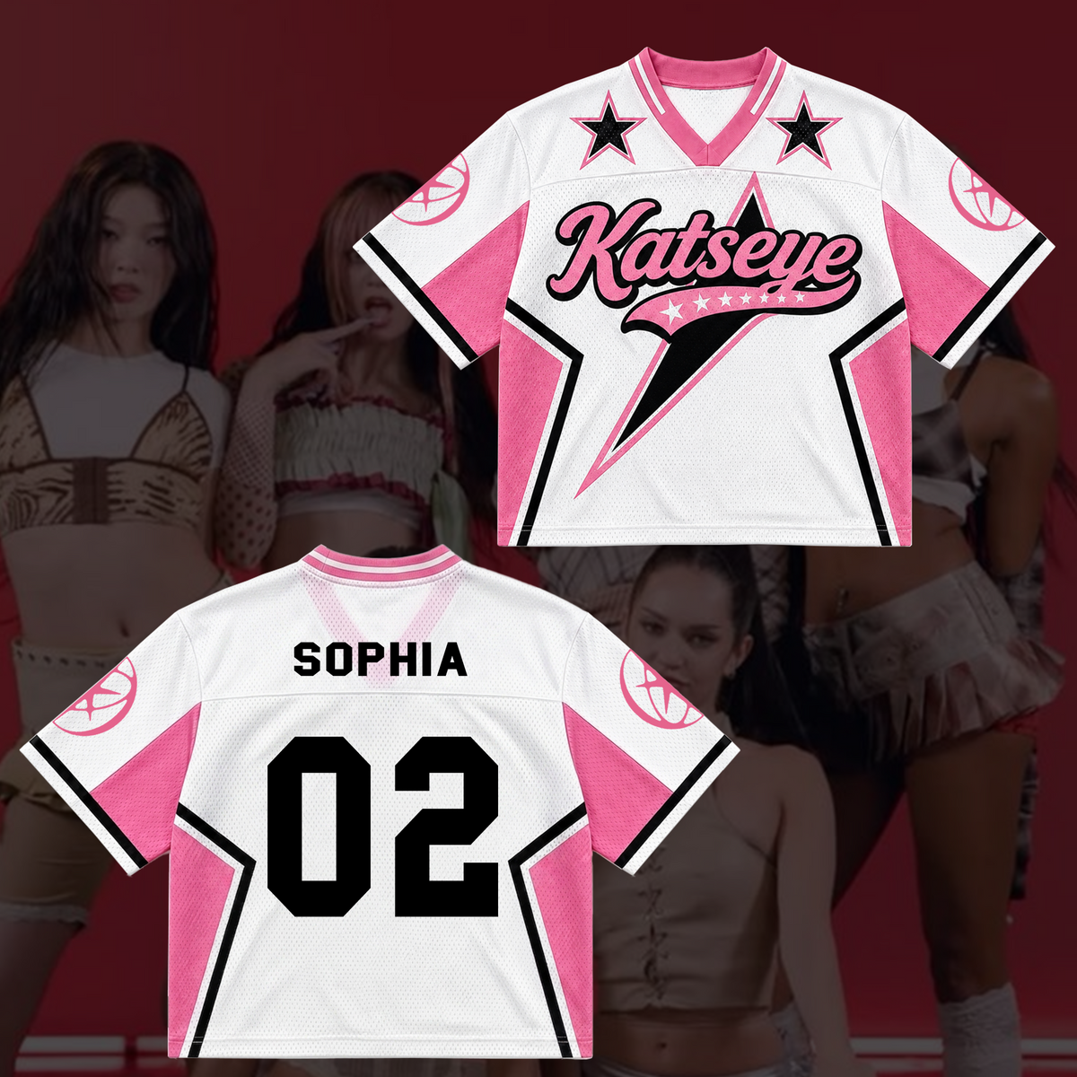 Sporty Chic Katseye Mix-Mesh-Jersey Konzert-Outfit Geschenk für Eyekons