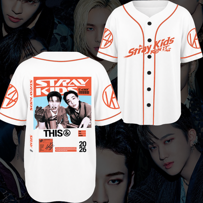 Stray Kids Baseball-Trikot „Run It“-Tour Weiß Varsity Fan-Geschenke