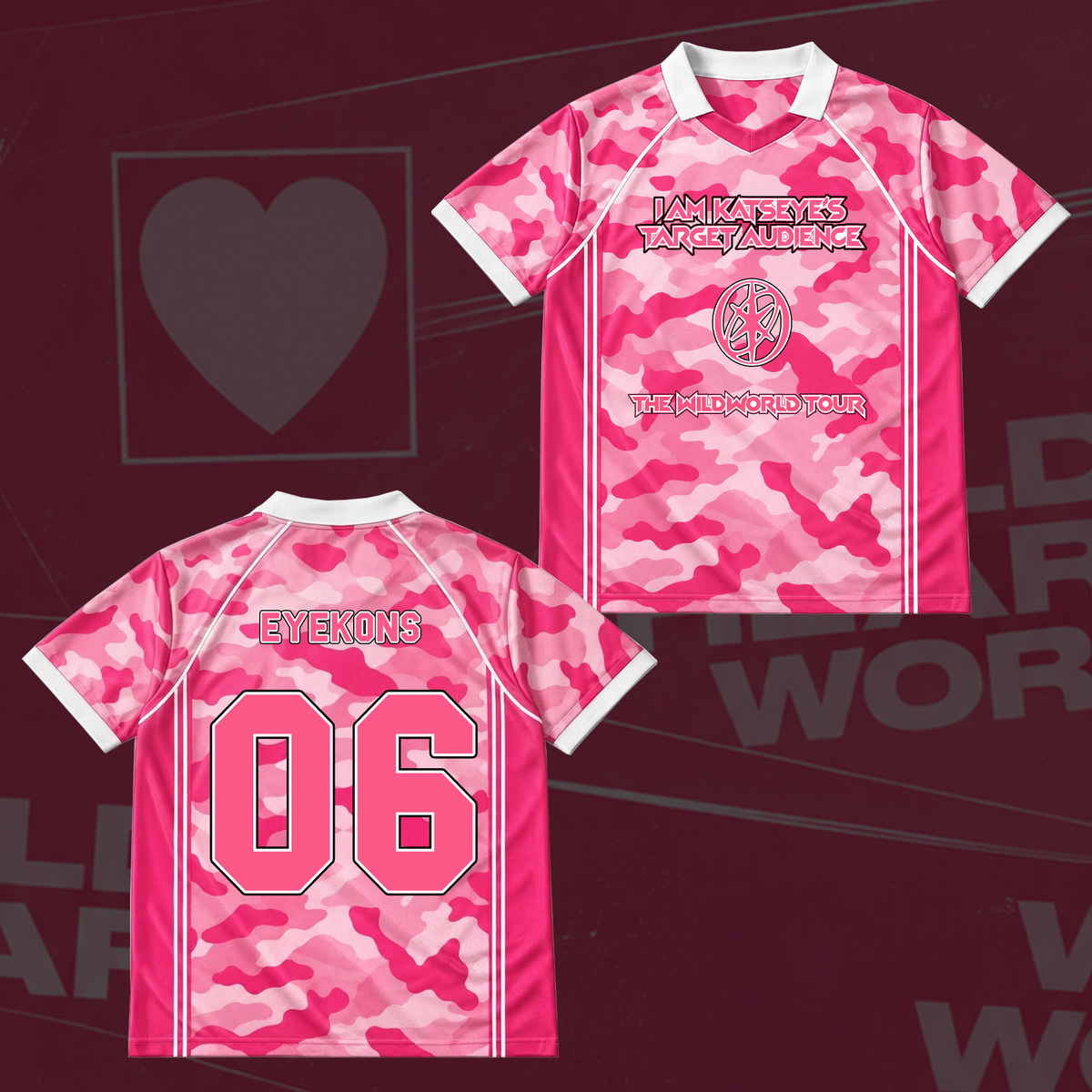 Katseye The Wildworld Tour Baseballshirt mit Flügel-Ausschnitt in Pink Camo Geschenk für Fans