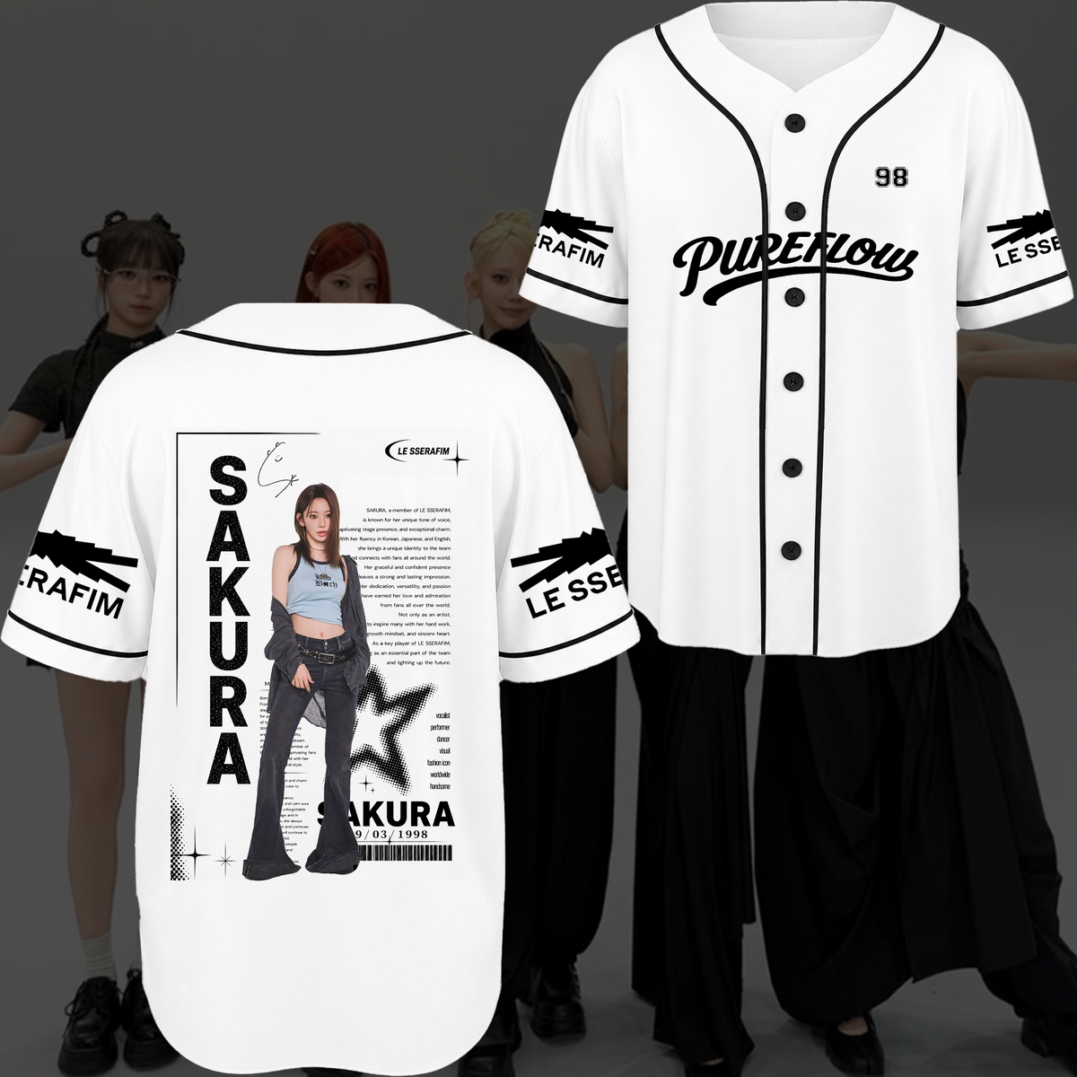 Le Sserafim Chronicles Pureflow World Tour Baseball-Trikot Geschenk für Fans