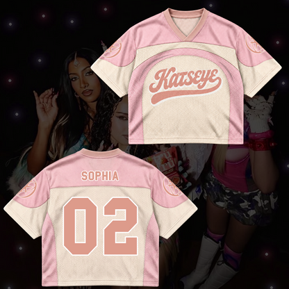 KATSEYE The Wildworld Tour Pinkfarbenes gemischtes Mesh-Trikot Geschenk an die Fans