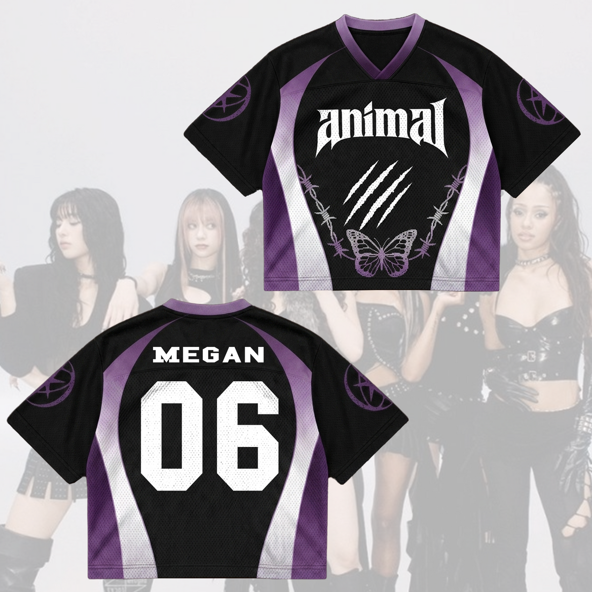 Edgy Purple Animal Katseye Mixed Mesh Jersey Geschenk für Eyekons