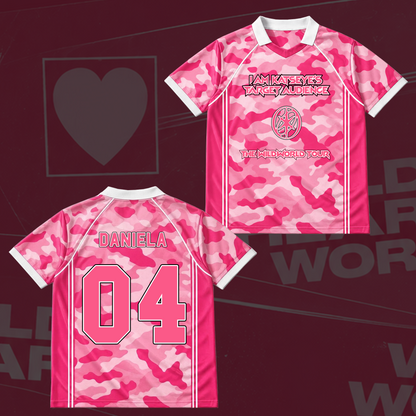 Katseye The Wildworld Tour Baseballshirt mit Flügel-Ausschnitt in Pink Camo Geschenk für Fans