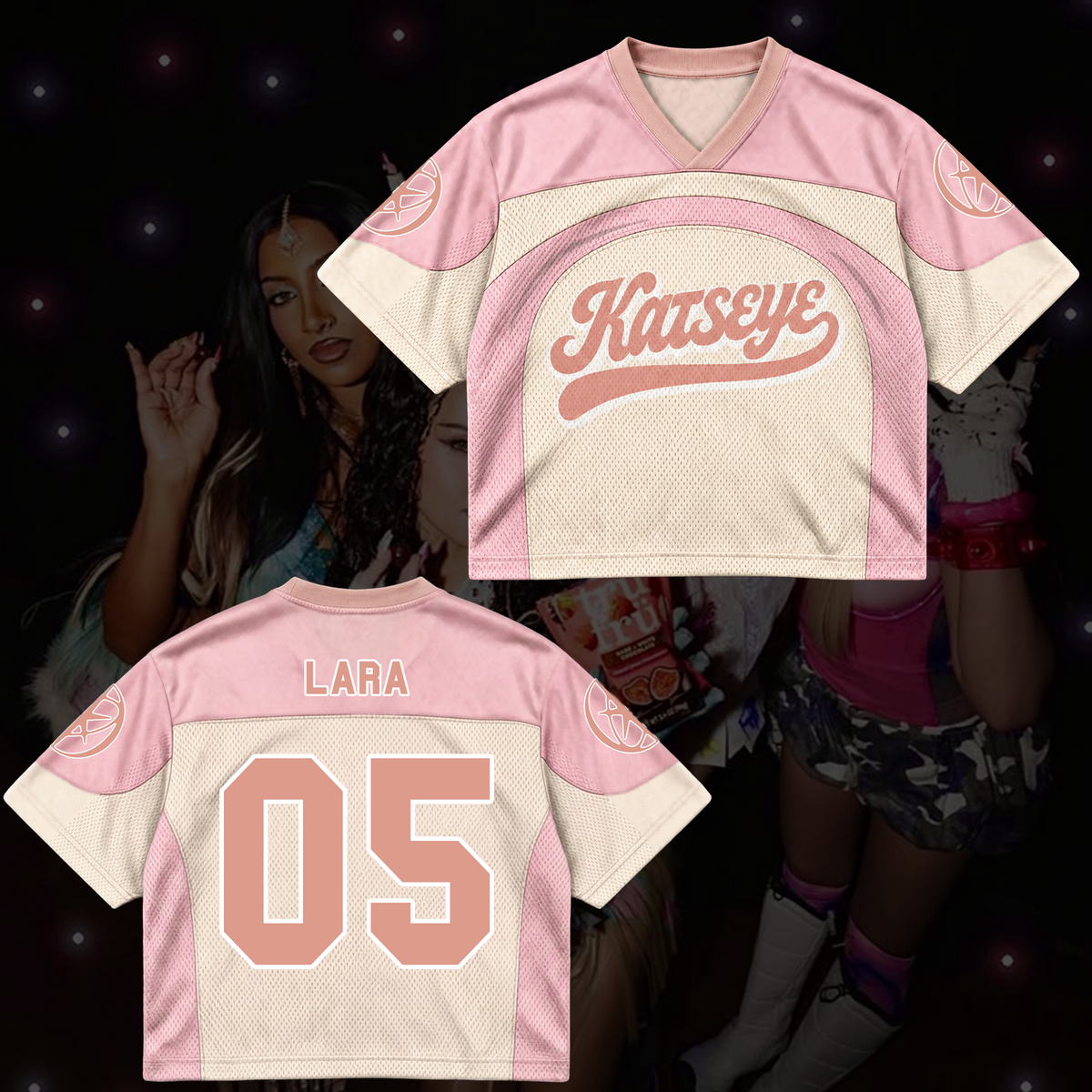 KATSEYE The Wildworld Tour Pinkfarbenes gemischtes Mesh-Trikot Geschenk an die Fans