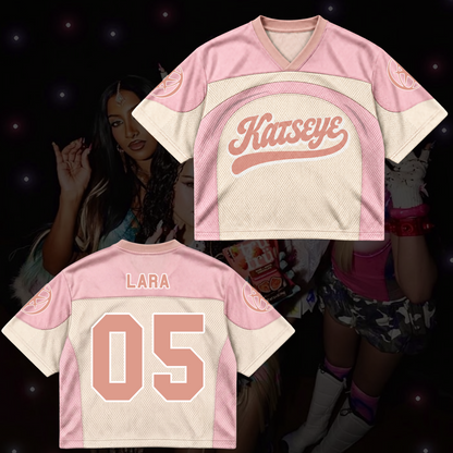 KATSEYE The Wildworld Tour Pinkfarbenes gemischtes Mesh-Trikot Geschenk an die Fans