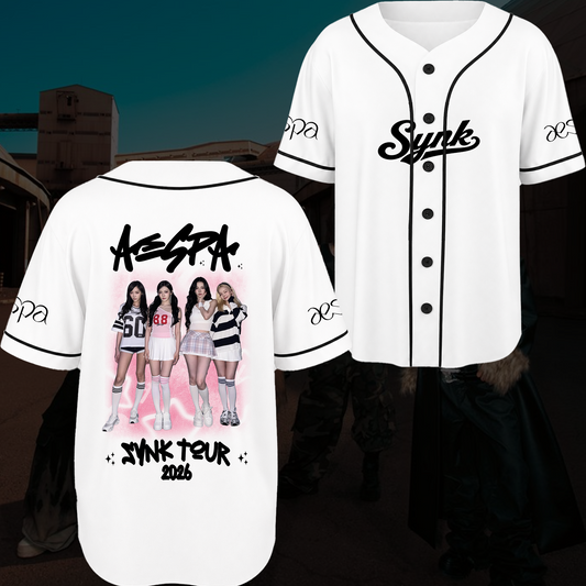 Aespa SYNK Tour 2026 Baseball Jersey  Girly Pop Pink Merch Gift For Fans