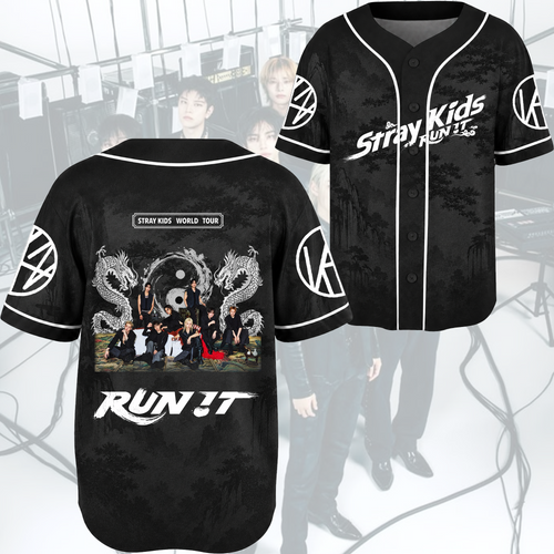 Elektrisierendes Stray Kids Run It Welttournee Baseball-Trikot Geschenk für Fans