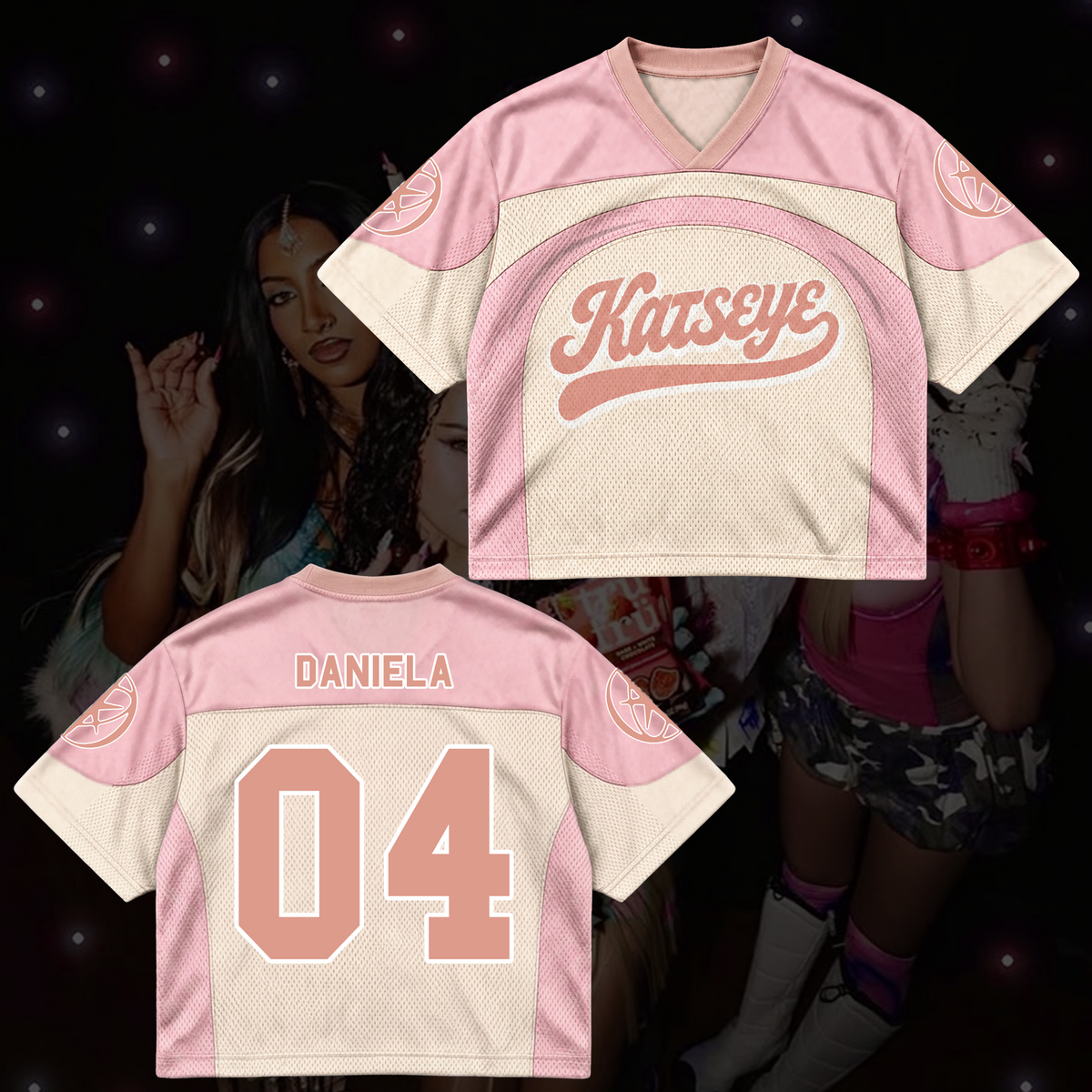 KATSEYE The Wildworld Tour Pinkfarbenes gemischtes Mesh-Trikot Geschenk an die Fans