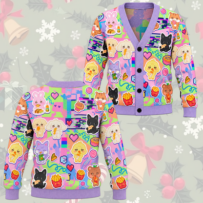 Vibrant ATEEZ All Members Mascot Psychedelic Glitch Cardigan For Atiny
