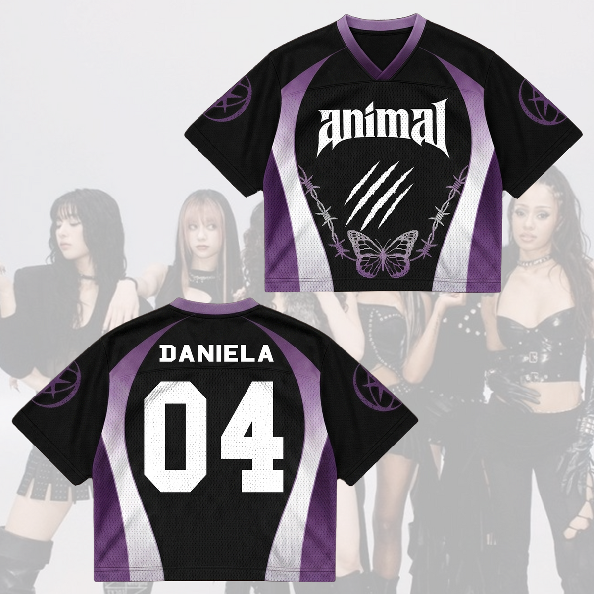 Edgy Purple Animal Katseye Mixed Mesh Jersey Geschenk für Eyekons