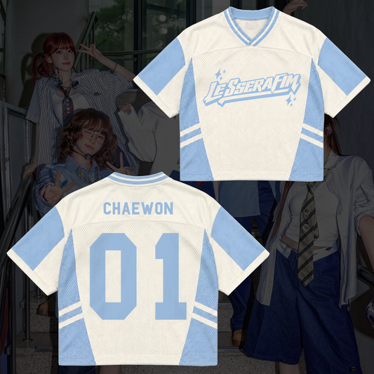 Powerful  LE SSERAFIM Tour Sporty Blue White Mixed Mesh Jersey Fan Gifts